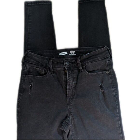 5/$55 Old Navy Rockstar Super Skinny High Rise black distressed jeans - sz 2 - Picture 3 of 7
